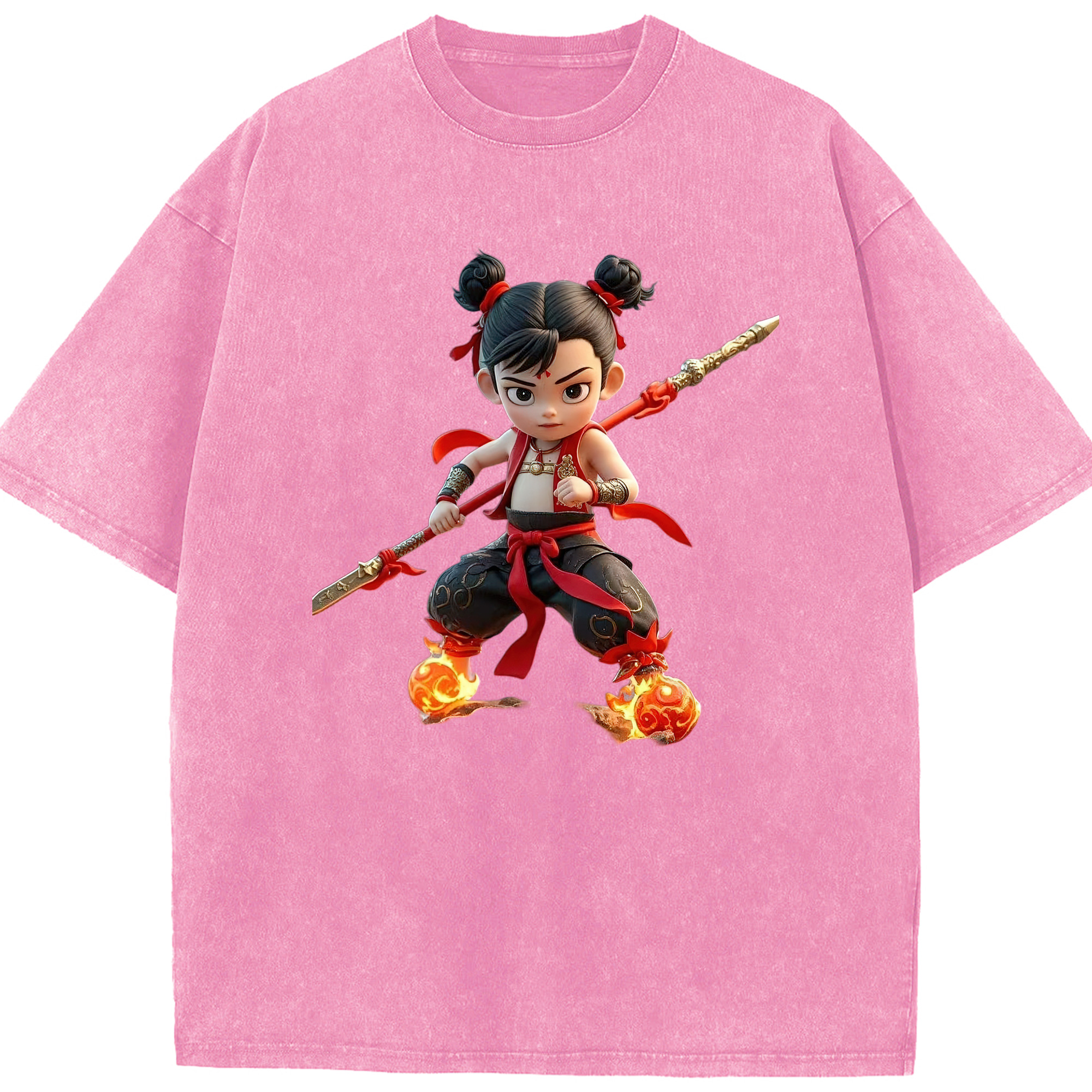 （画像用） Ne Zha 2 ナタ 魔童の大暴れ 綿100% ヴィンテージ風 半袖Tシャツ（フロントプリント）